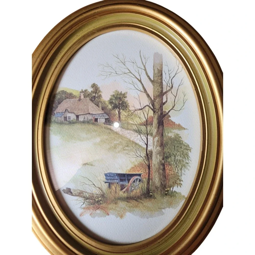 F. Massa Homco Oval Watercolor Print  Framed Vintage1983 Frame Size 14x11